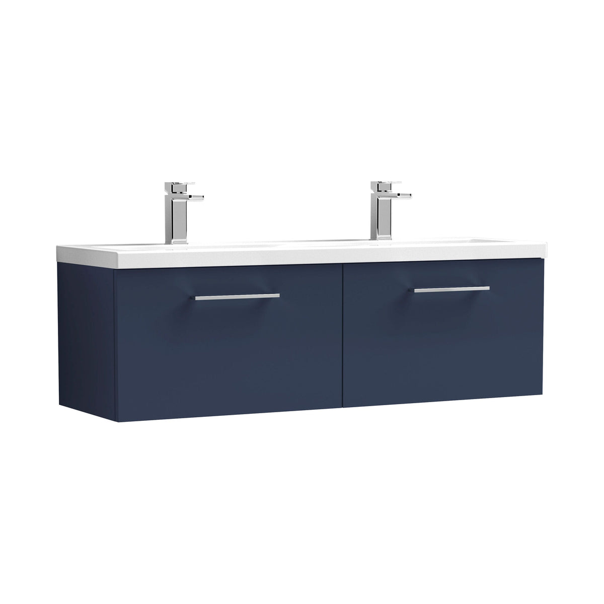 Modern Splash 1200mm Midnight Blue 2 Drawer Wall Hung Vanity Unit With 2 Tap Hole Ceramic Basin