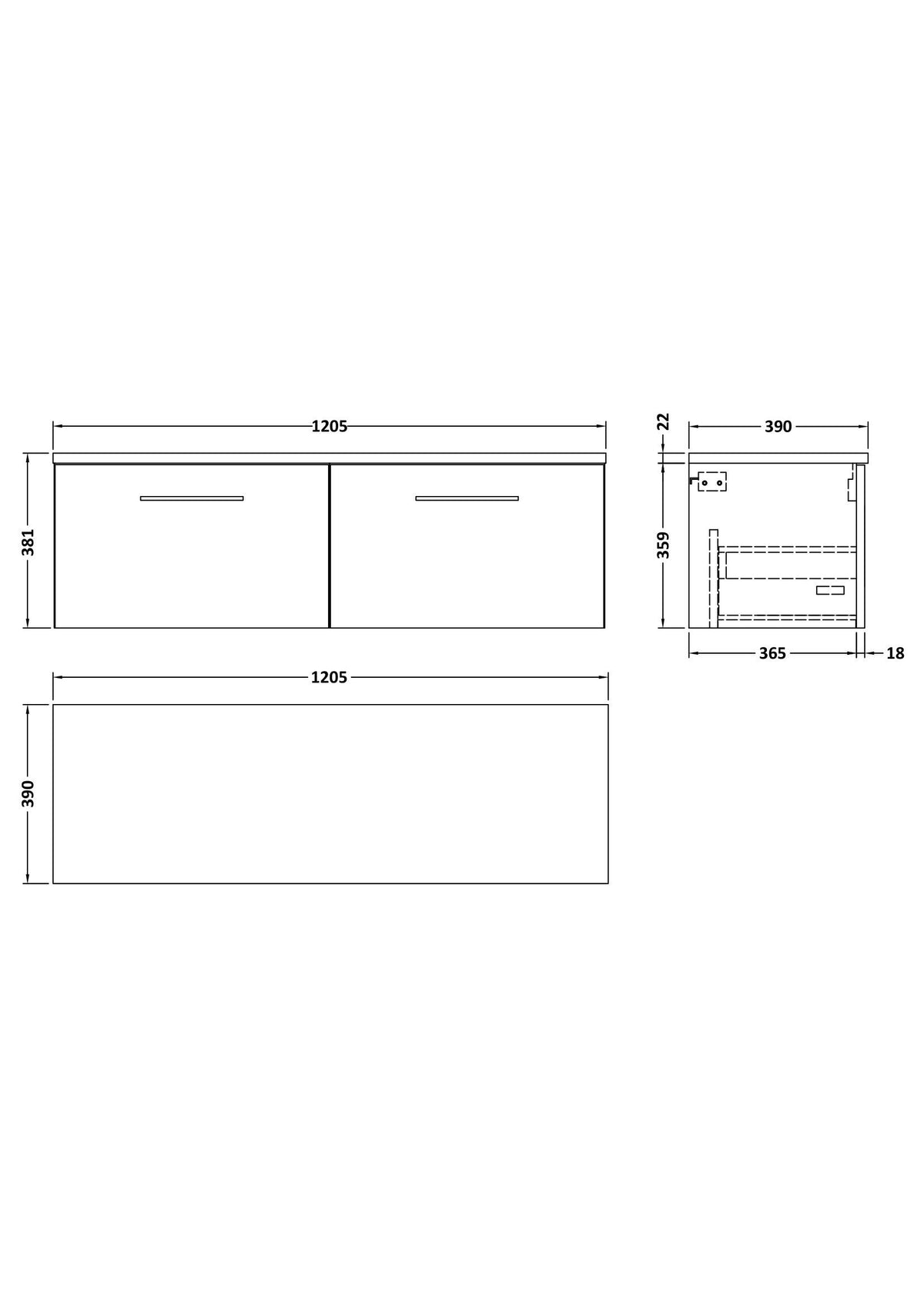 Modern Splash 1200mm Midnight Blue 2 Drawer Wall Hung Vanity With Carrara Laminate Worktop