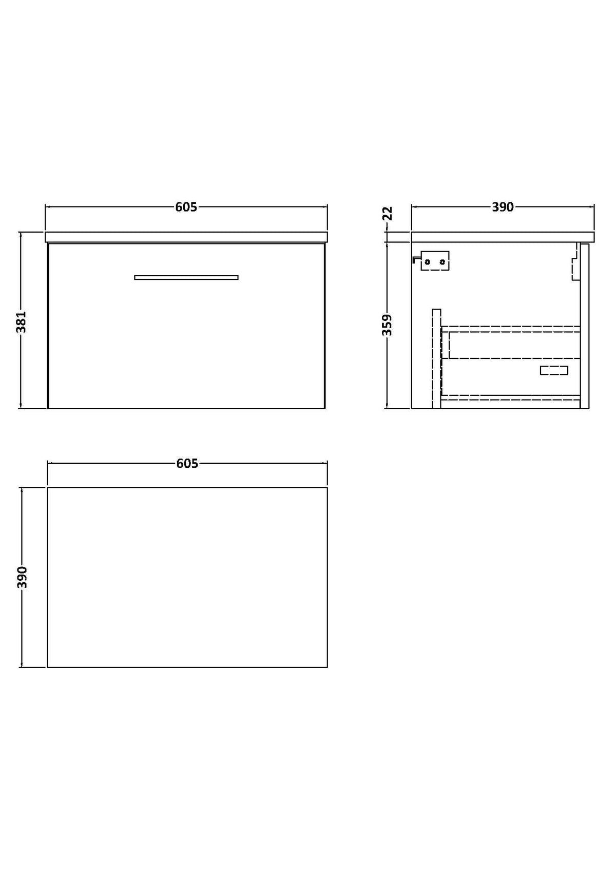 Modern Splash 600mm Midnight Blue 1 Drawer Wall Hung Vanity Unit With Carrara Laminate Worktop