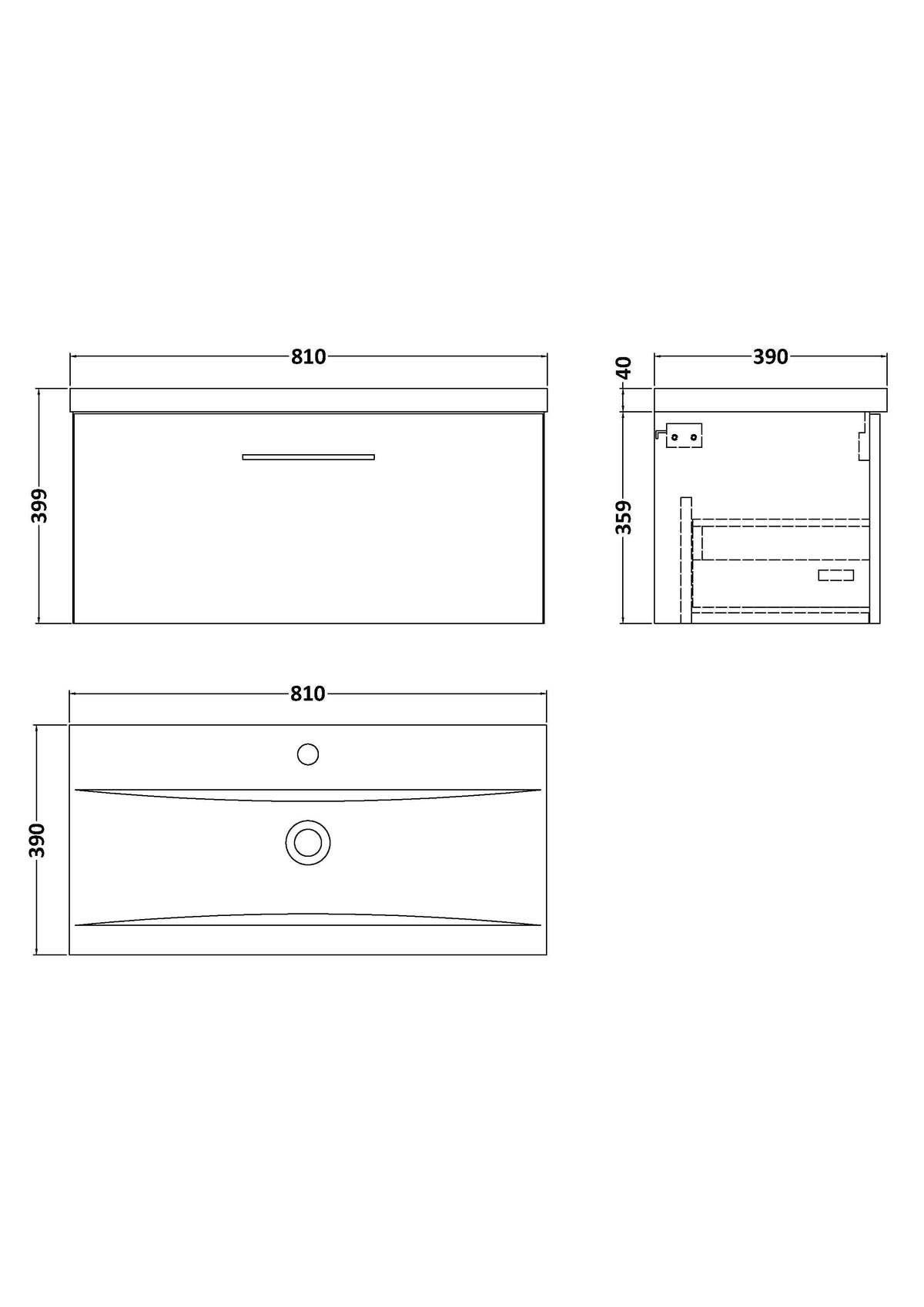 Modern Splash 800mm Midnight Blue 1 Drawer Wall Hung Vanity Unit With Mid-Edge Basin