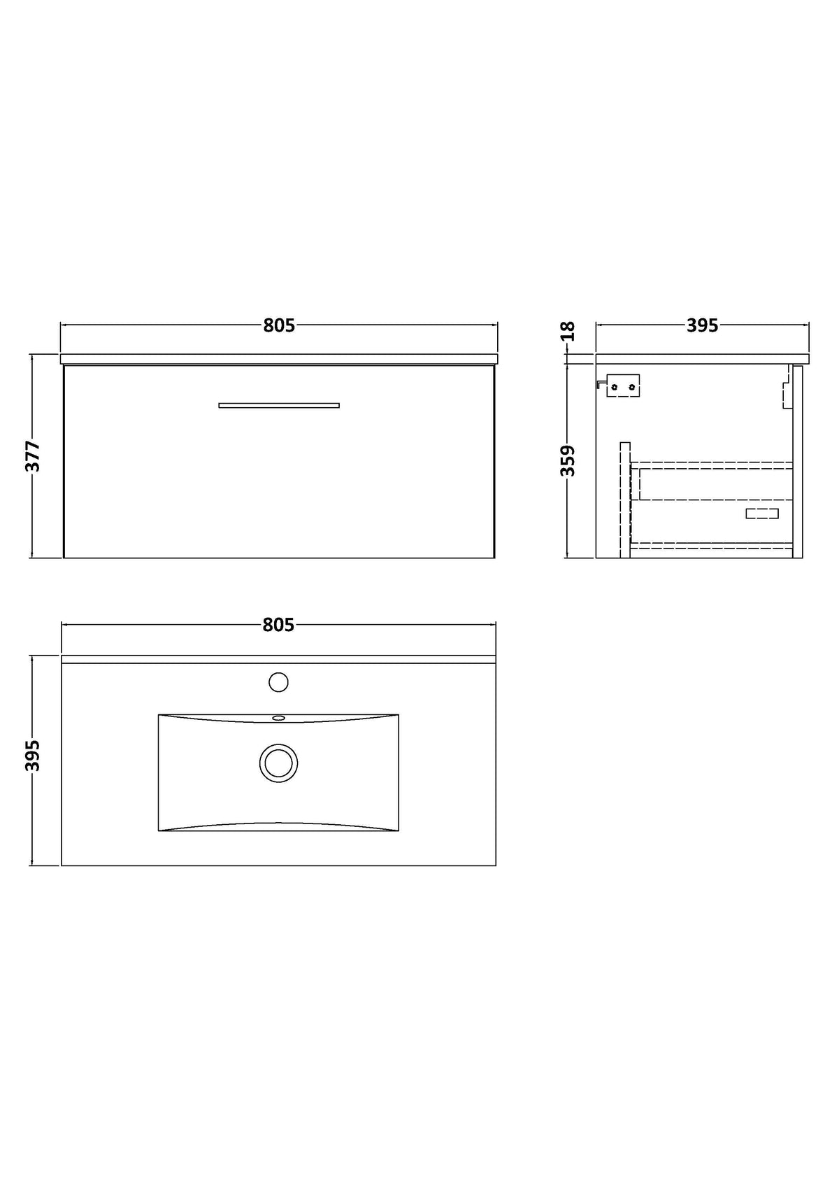 Modern Splash 800mm Midnight Blue 1 Drawer Wall Hung Vanity Unit With Minimalist Basin