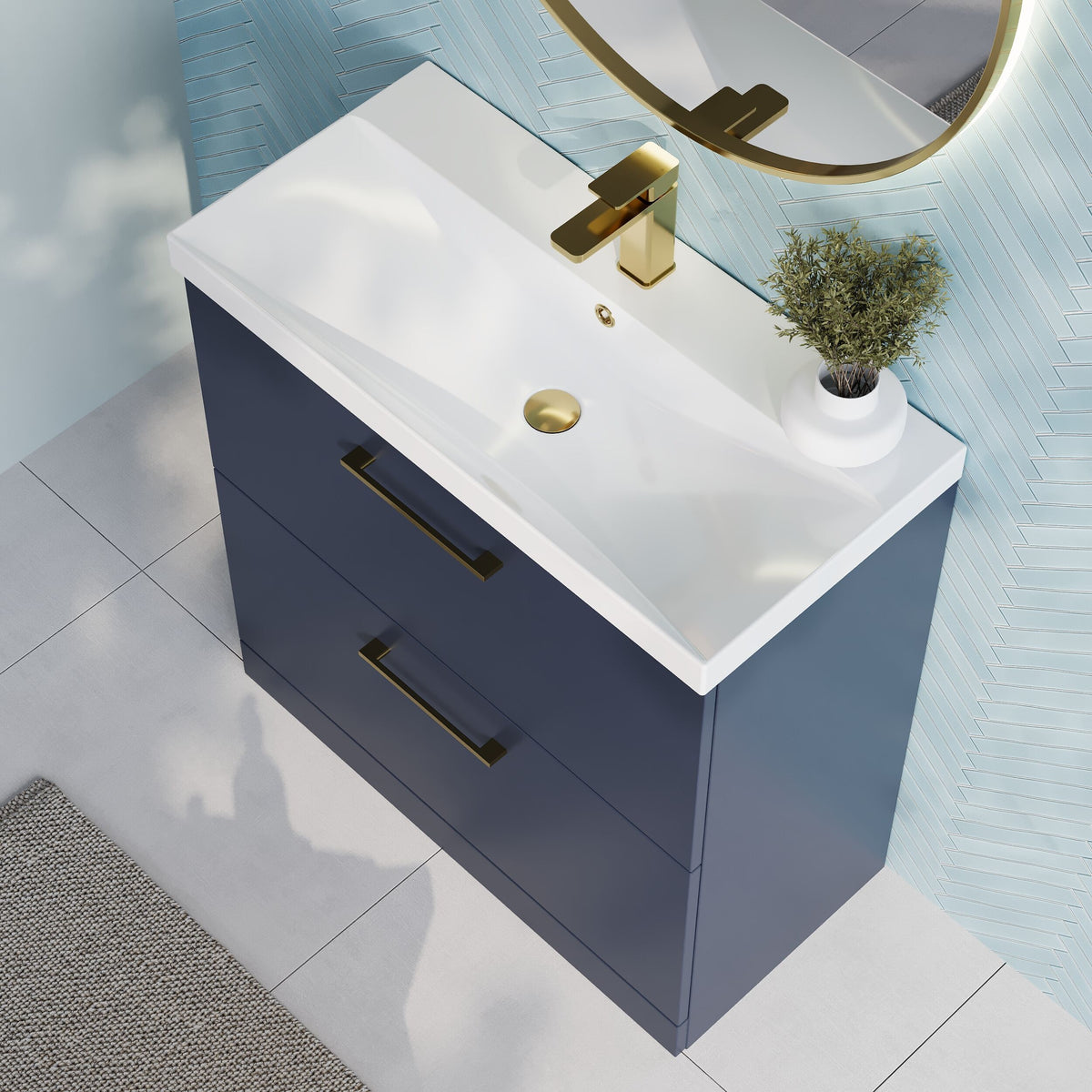 Modern Splash 800mm Midnight Blue 2 Drawer Floor Standing Vanity Unit With Thin Edge Basin