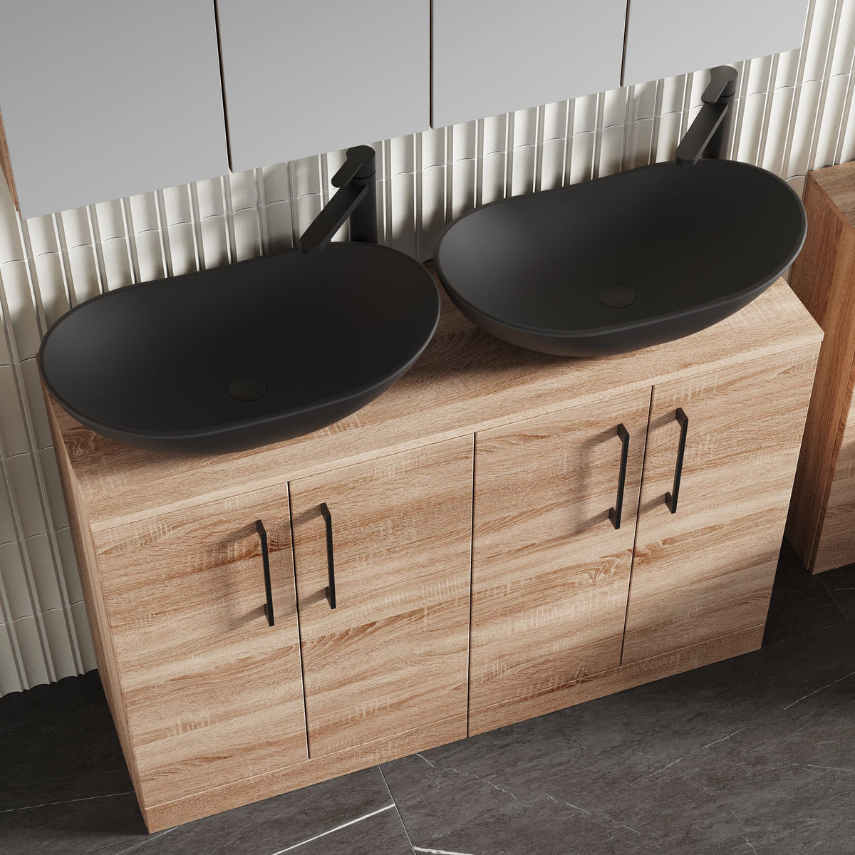 Modern Splash 1200mm Bleached Oak 4 Door Floor Standing Vanity Unit With Co-ordinating Worktop