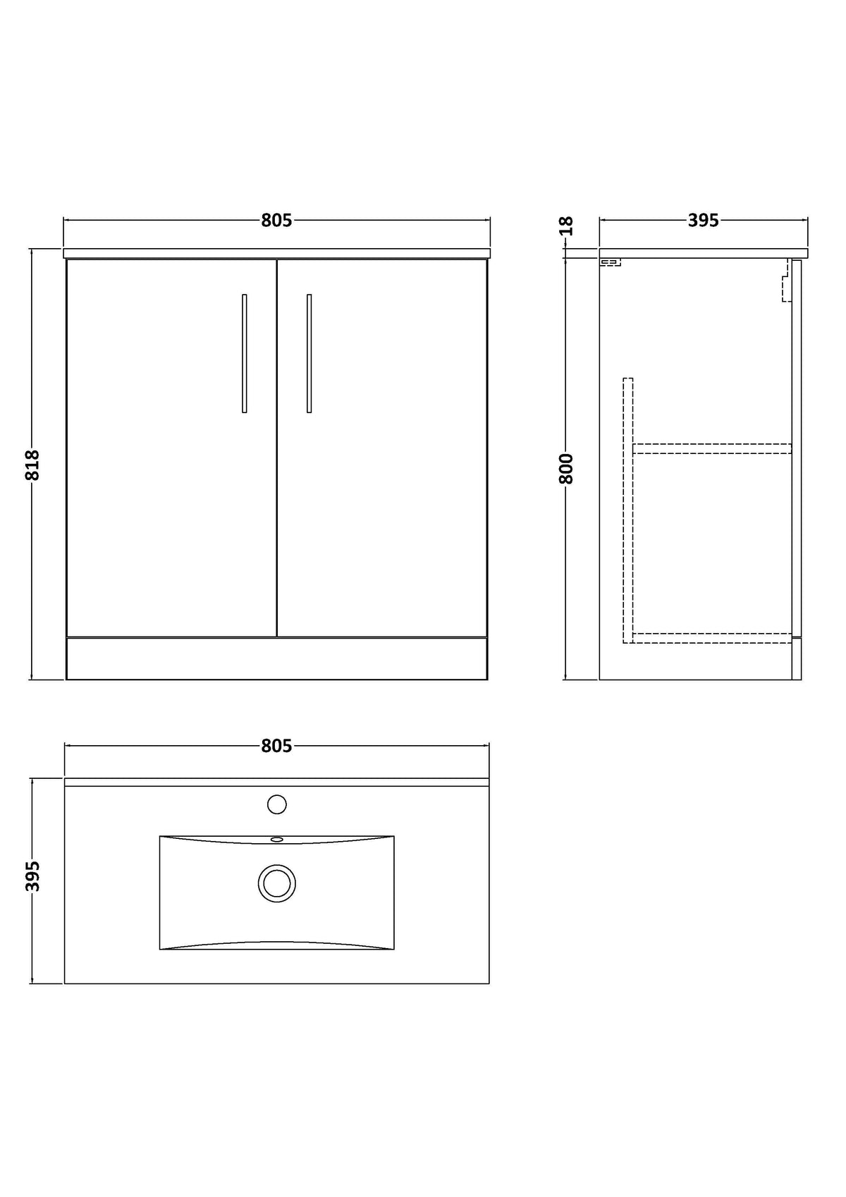 Modern Splash 800mm Bleached Oak 2 Door Floor Standing Vanity Unit With Minimalist Basin