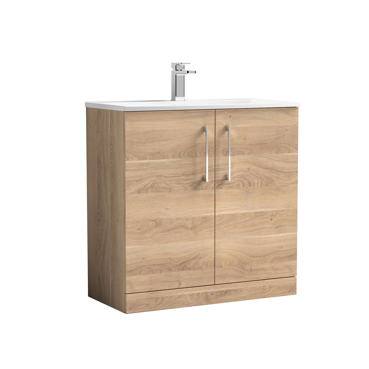 Modern Splash 800mm Bleached Oak 2 Door Floor Standing Vanity Unit With Curved Basin