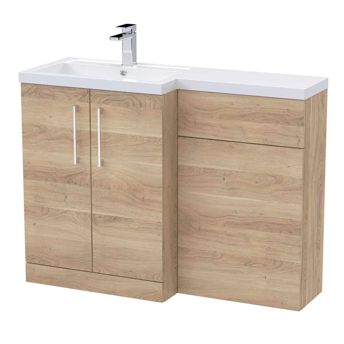 Modern Splash 1100mm Bleached Oak 2 Door Floor Standing Left-Hand Combination Unit With Polymarble Basin