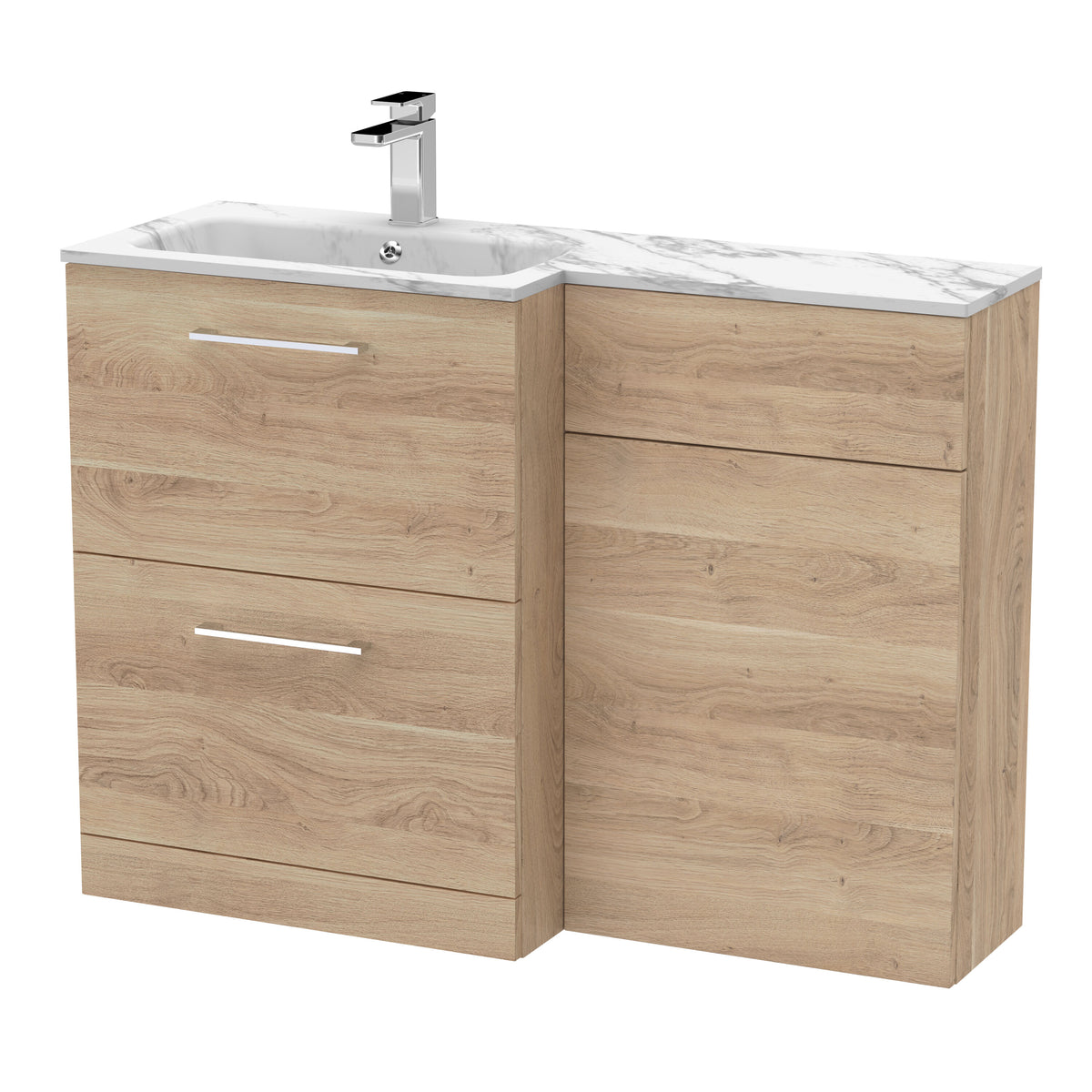 Modern Splash 1100mm Bleached Oak 2 Drawer Floor Standing Left-Hand Combination Unit With Stone Basin