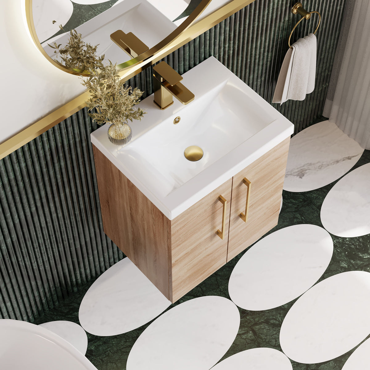 Modern Splash 500mm Bleached Oak 2 Door Wall Hung Vanity Unit With Mid-Edge Basin