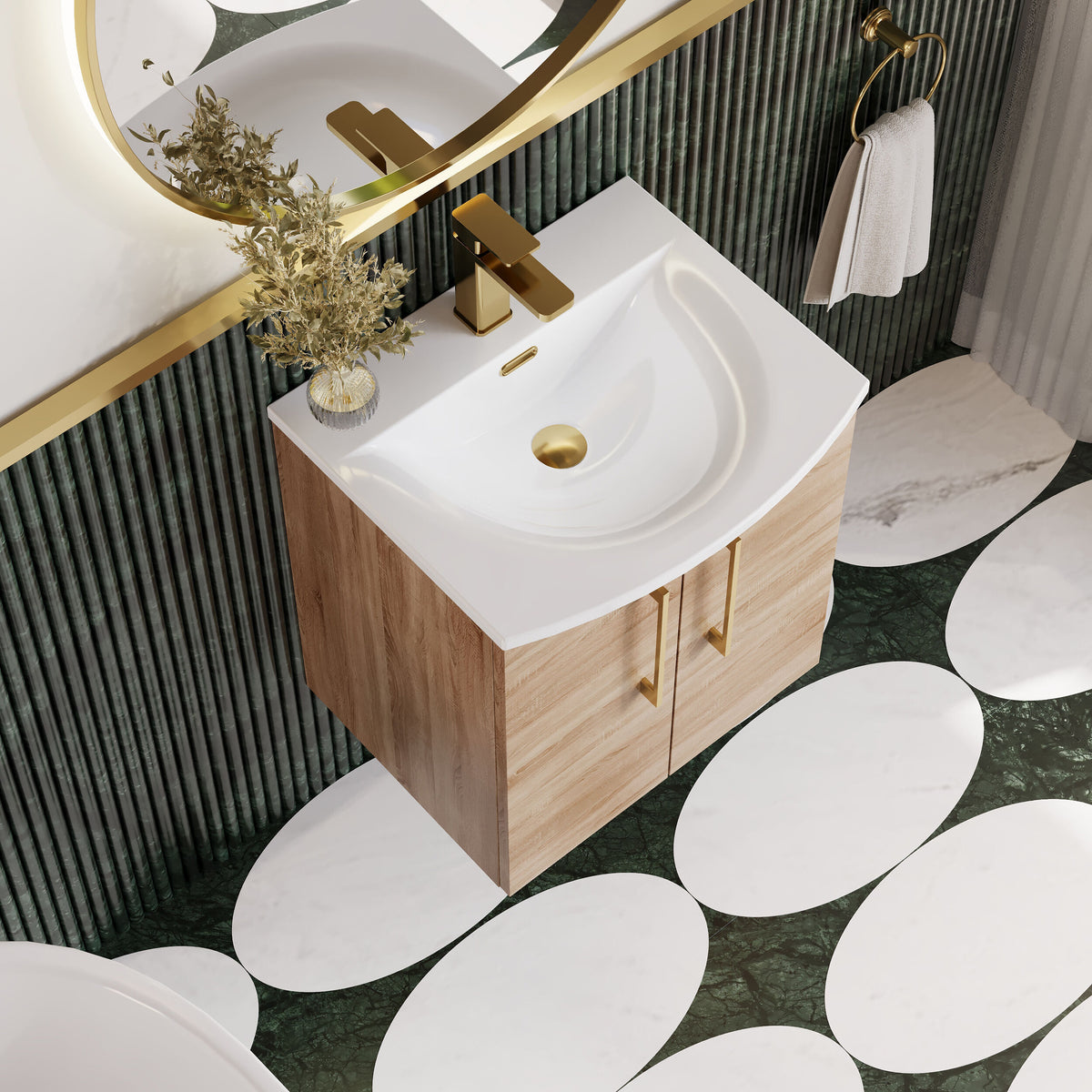 Modern Splash 500mm Bleached Oak 2 Door Wall Hung Vanity Unit With Curved Basin