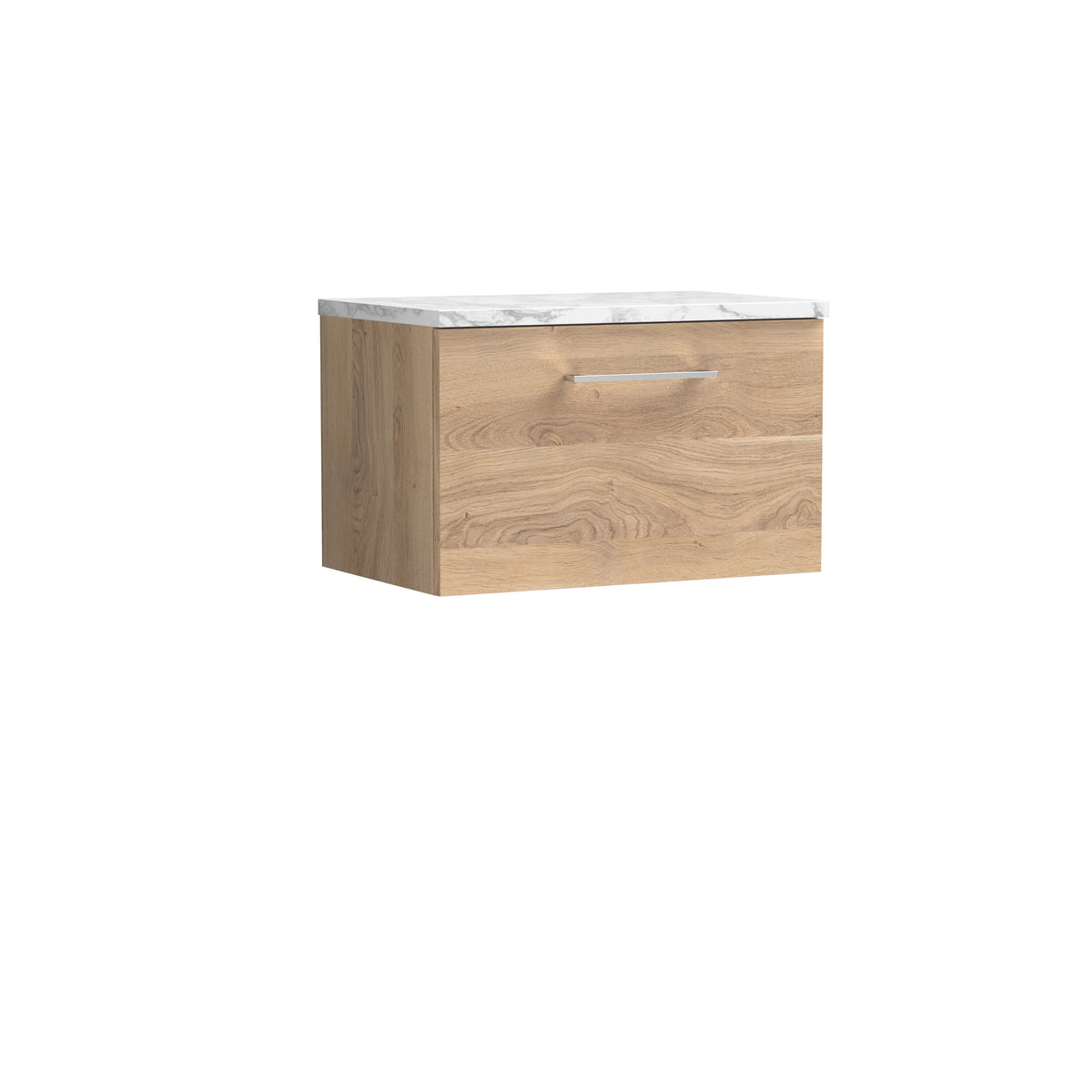 Modern Splash 600mm Bleached Oak 1 Drawer Wall Hung Vanity Unit With Carrara Laminate Worktop