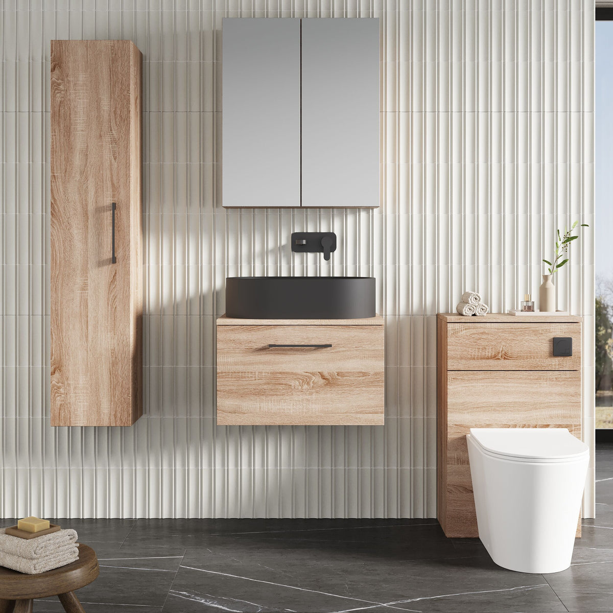 Modern Splash 600mm Bleached Oak 1 Drawer Wall Hung Vanity Unit With Co-ordinating Worktop