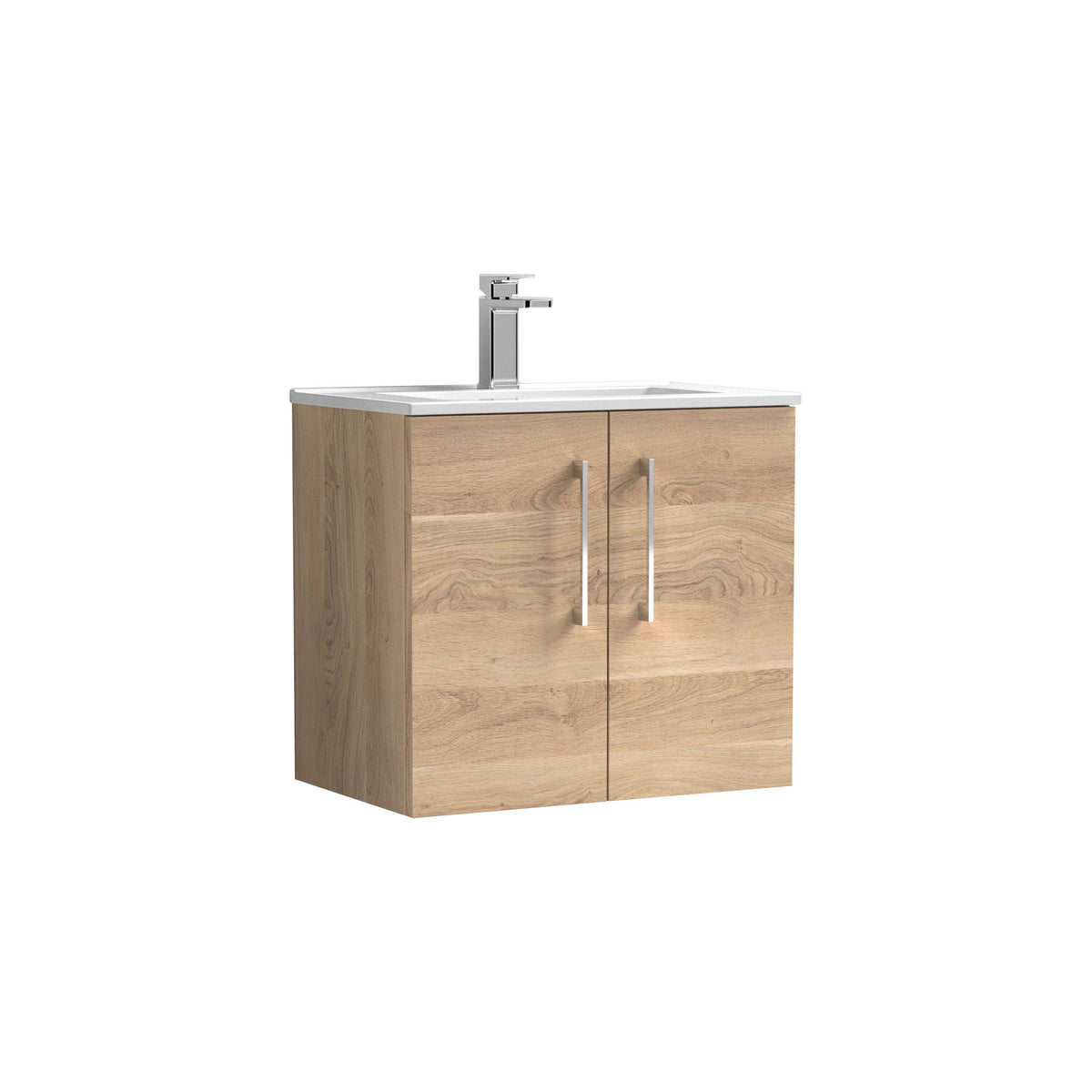 Modern Splash 600mm Bleached Oak 2 Door Wall Hung Vanity Unit With Minimalist Basin