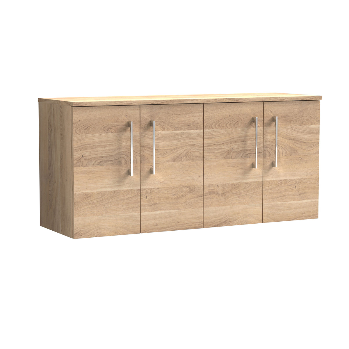Modern Splash 1200mm Bleached Oak 4 Door Wall Hung Vanity Unit With Co-ordinating Worktop