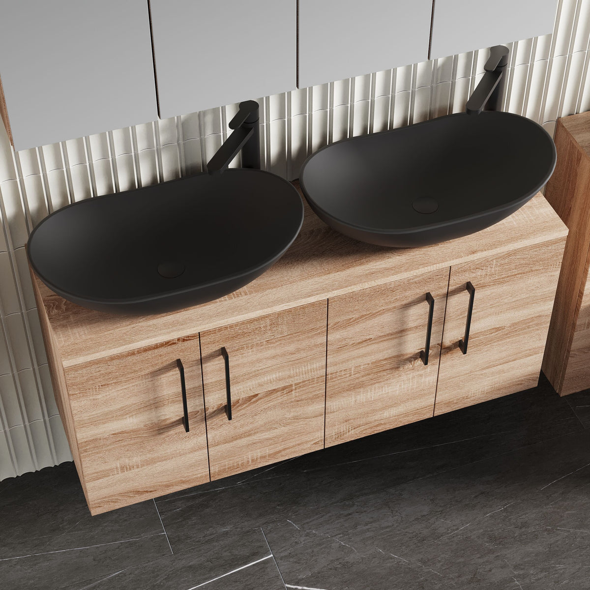 Modern Splash 1200mm Bleached Oak 4 Door Wall Hung Vanity Unit With Co-ordinating Worktop