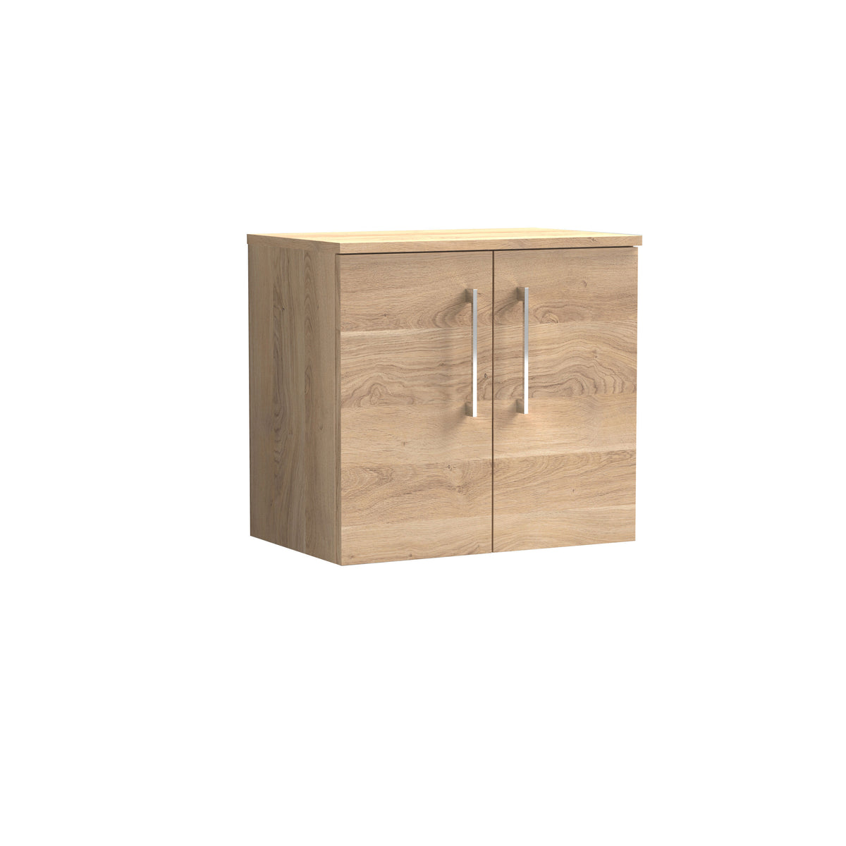 Modern Splash 600mm Bleached Oak 2 Door Wall Hung Vanity Unit With Co-ordinating Worktop