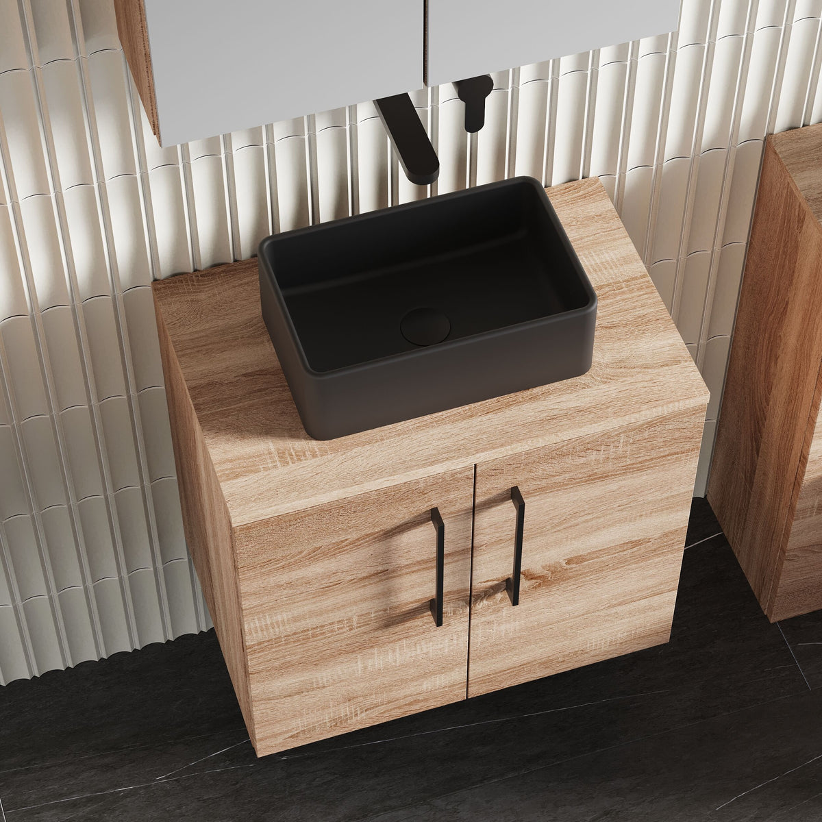 Modern Splash 600mm Bleached Oak 2 Door Wall Hung Vanity Unit With Co-ordinating Worktop