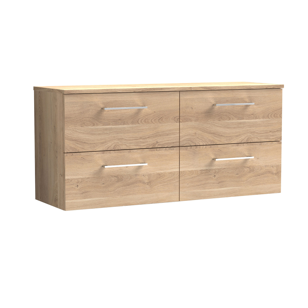 Modern Splash 1200mm Bleached Oak 4 Drawer Wall Hung Vanity Unit With Co-ordinating Worktop