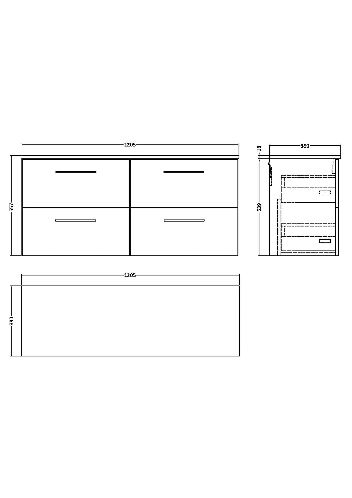 Modern Splash 1200mm Bleached Oak 4 Drawer Wall Hung Vanity Unit With Co-ordinating Worktop
