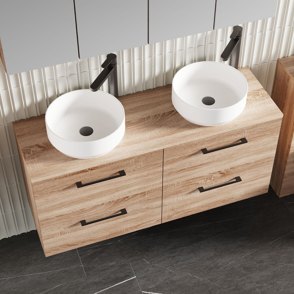 Modern Splash 1200mm Bleached Oak 4 Drawer Wall Hung Vanity Unit With Co-ordinating Worktop