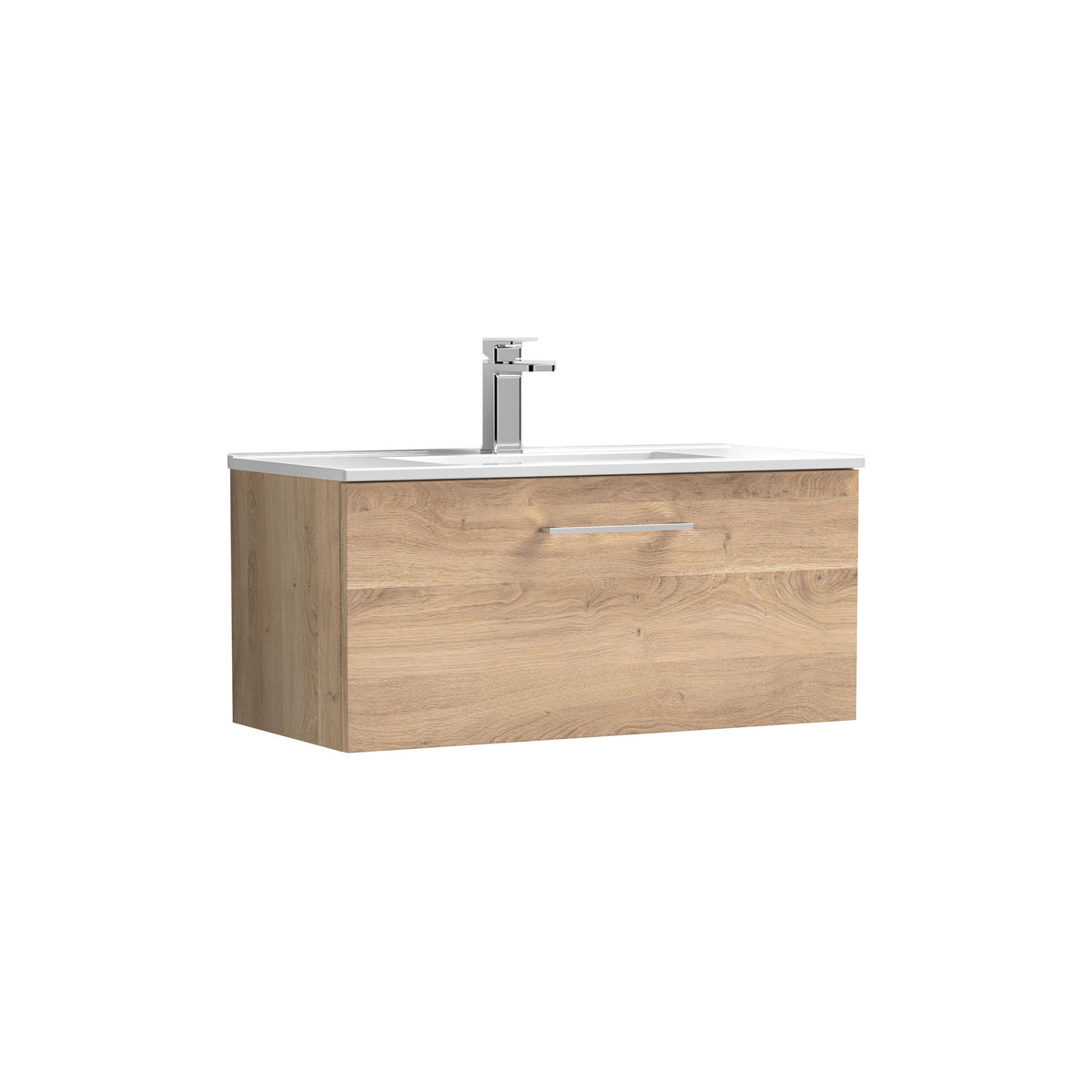Modern Splash 800mm 1 Drawer Bleached Oak Wall Hung Vanity Unit With Minimalist Basin