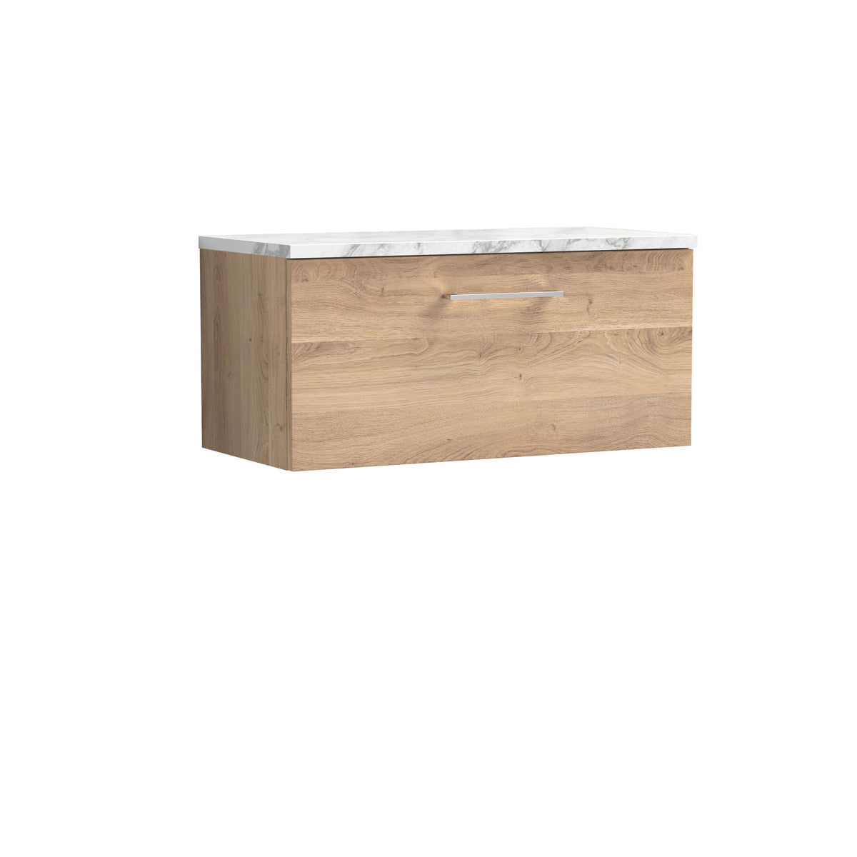 Modern Splash 800mm Bleached Oak 1 Drawer Wall Hung Vanity Unit With Carrara Laminate Worktop