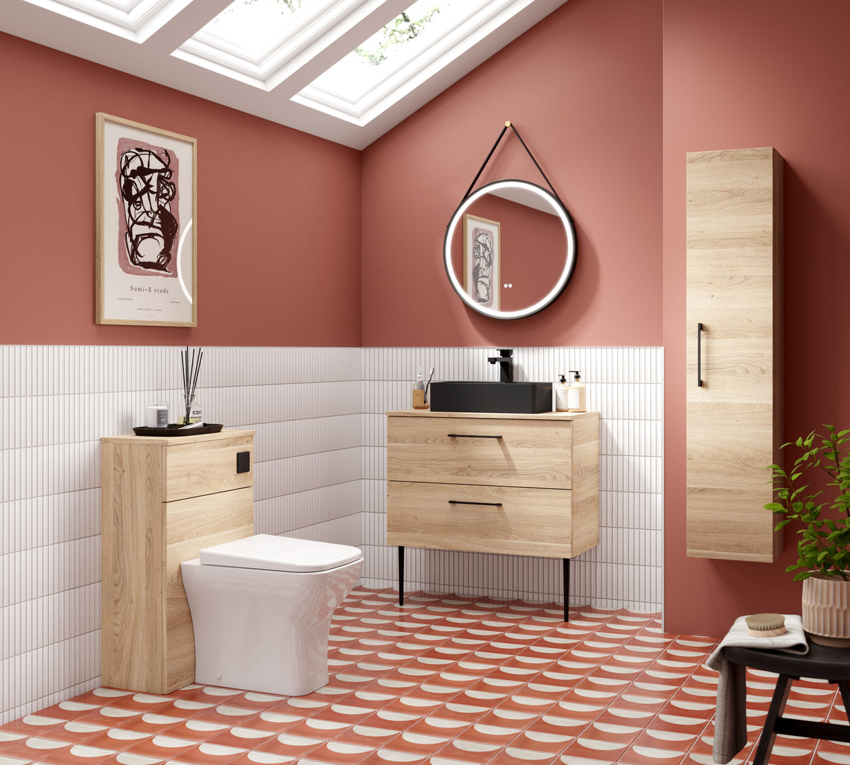 Modern Splash 800mm Bleached Oak 2 Drawer Wall Hung Vanity Unit With Co-ordinating Worktop
