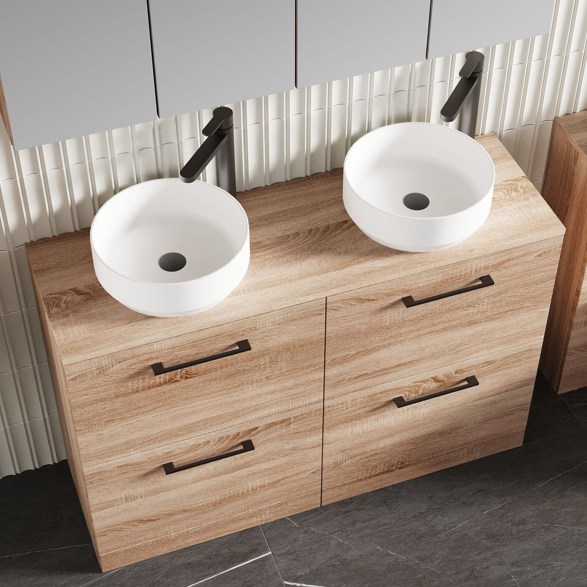 Modern Splash 1200mm Bleached Oak 4 Drawer Floor Standing Vanity Unit With Co-ordinating Worktop