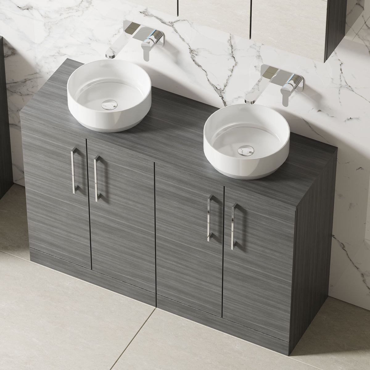 Modern Splash 1200mm Anthracite Woodgrain 4 door Floor Standing Vanity Unit With Co-ordinating Worktop