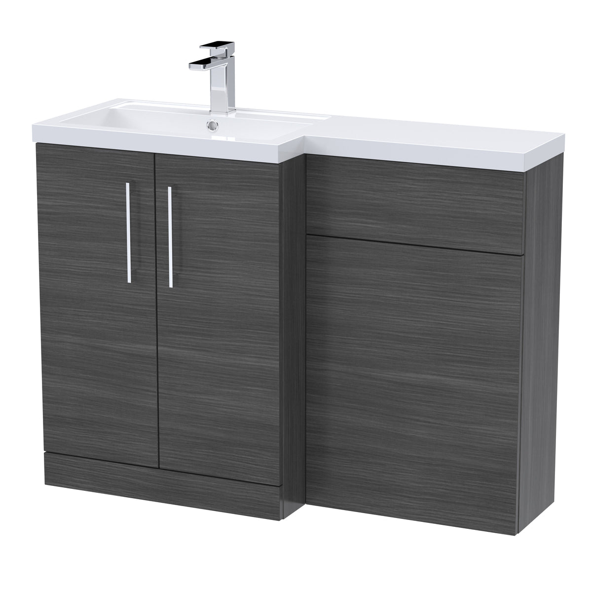 Modern Splash 1100mm Anthracite Woodgrain 2 Door Floor Standing Left-Hand Combination Unit With Polymarble Basin