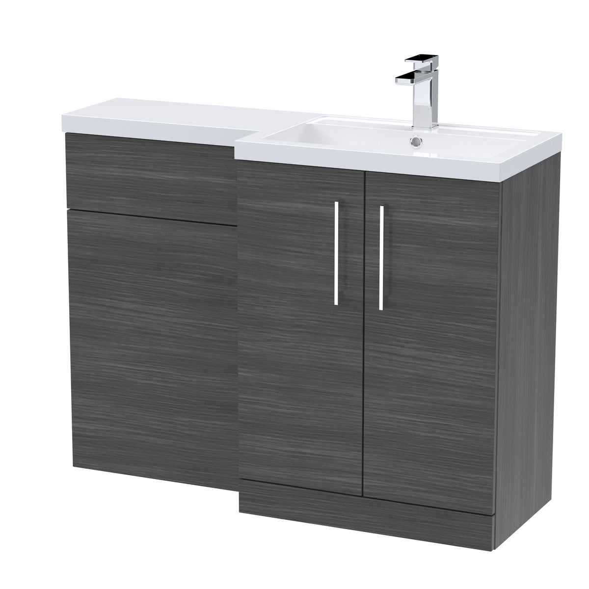 Modern Splash 1100mm Anthracite Woodgrain 2 Door Floor Standing Right-Hand Combination Unit With Polymarble Basin