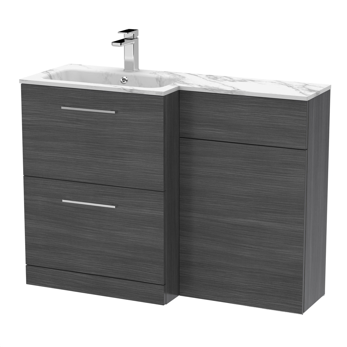 Modern Splash 1100mm Anthracite Woodgrain 2 Drawer Floor Standing Left-Hand Combination Unit With Stone Basin