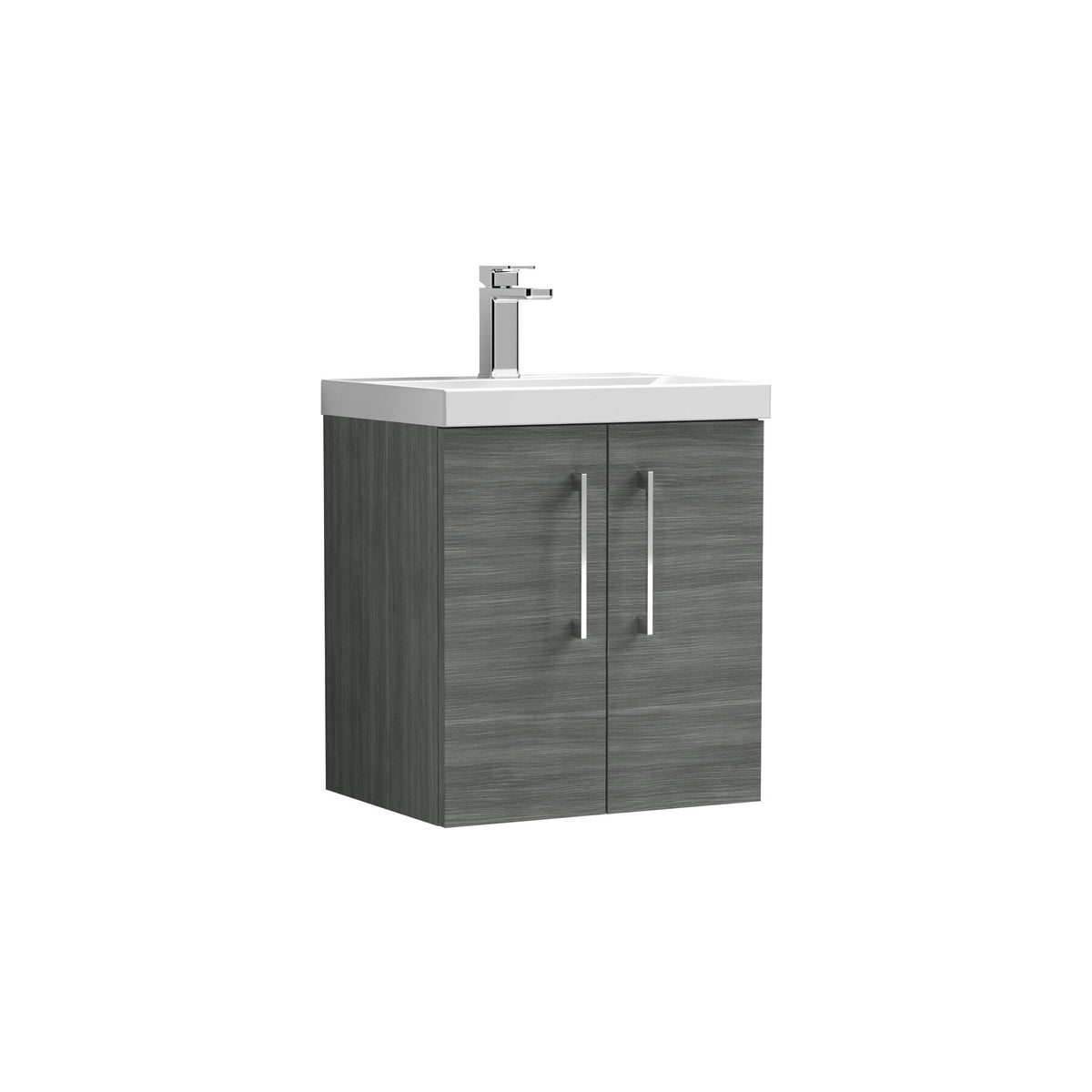 Modern Splash 500mm Anthracite Woodgrain 2 Door Wall Hung Vanity Unit With Thin Edge Basin