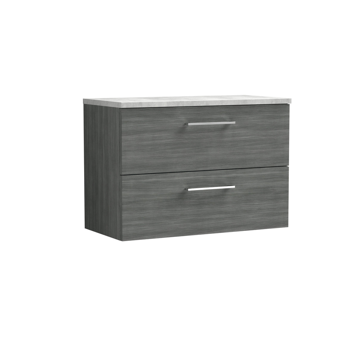 Modern Splash 800mm Anthracite Woodgrain 2 Drawer Wall Hung Vanity Unit With Bellato Grey Worktop