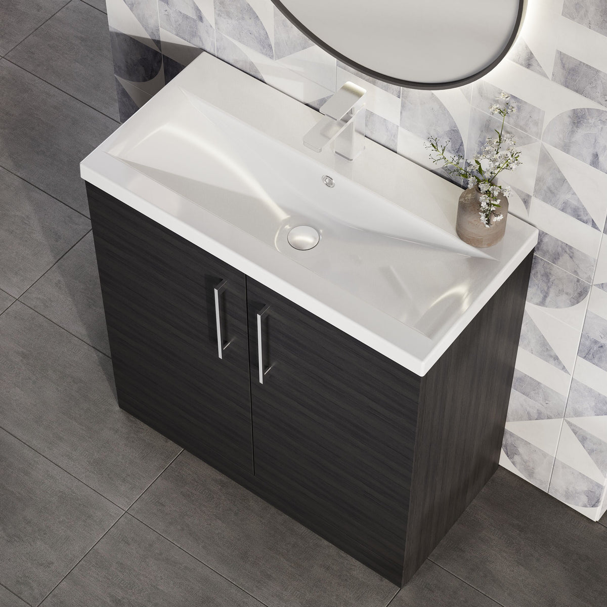 Modern Splash 800mm Charcoal Black 2 Door Floor Standing Vanity Unit With Mid-Edge Basin