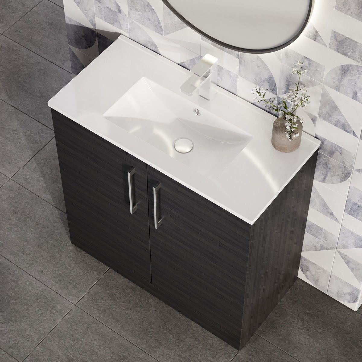 Modern Splash 800mm Charcoal Black 2 Door Floor Standing Vanity Unit With Minimalist Basin