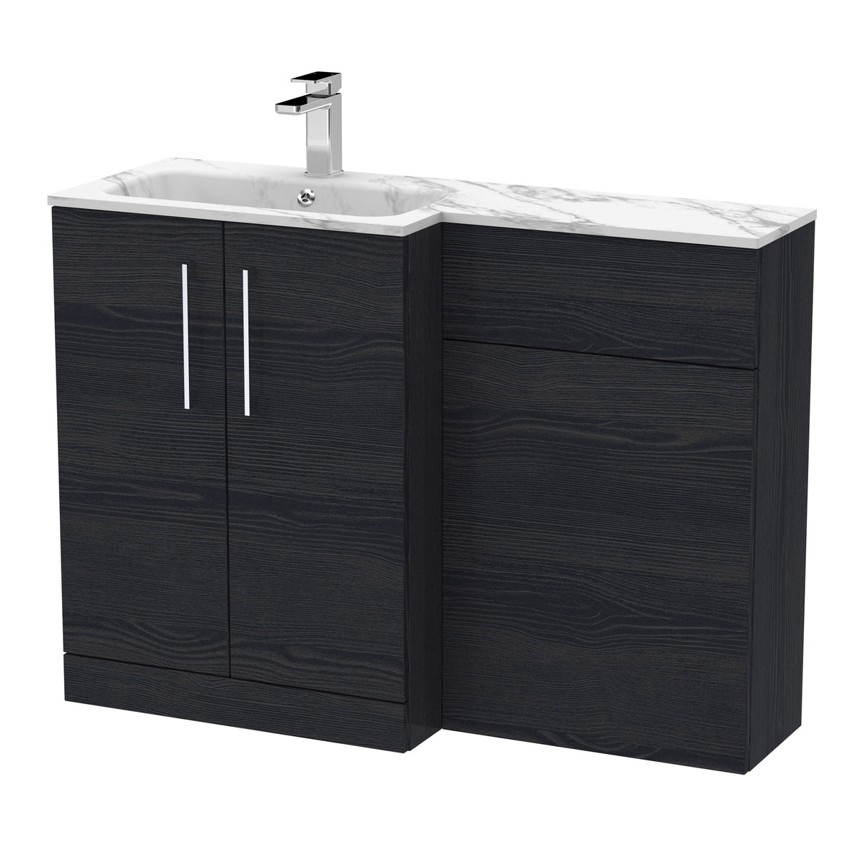 Modern Splash 1100mm Charcoal Black 2 Door Floor Standing Left-Hand Combination Unit With Stone Basin