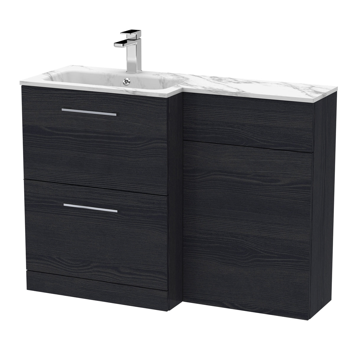 Modern Splash 1100mm Charcoal Black 2 Drawer Floor Standing Left-Hand Combination Unit With Stone Basin