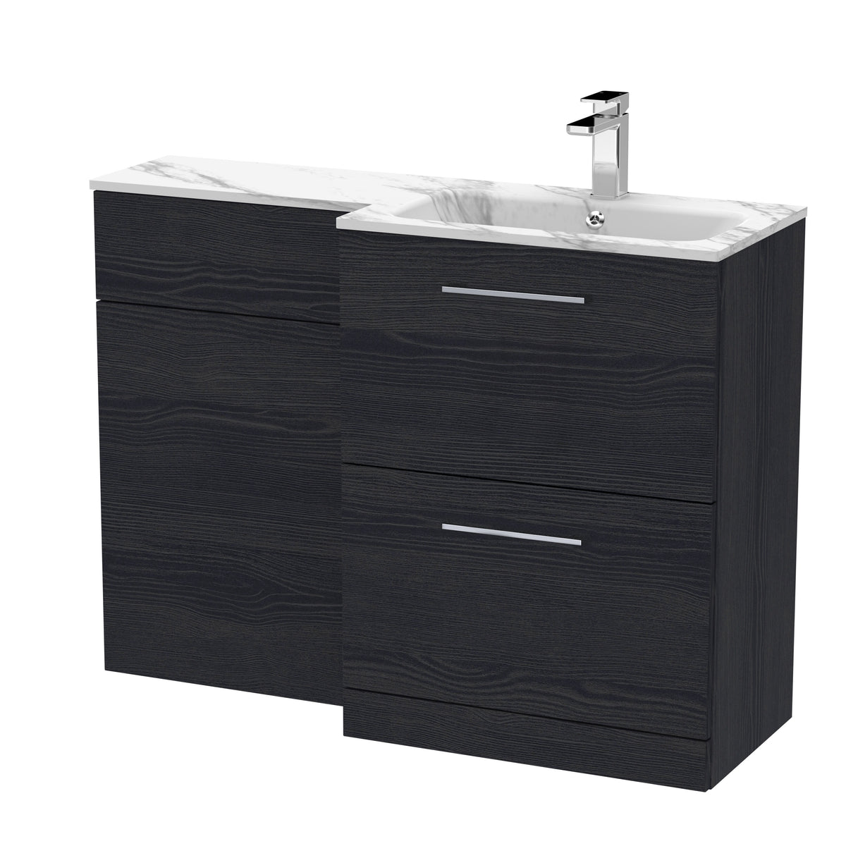 Modern Splash 1100mm Charcoal Black 2 Drawer Floor Standing Right-Hand Combination Unit With Stone Basin
