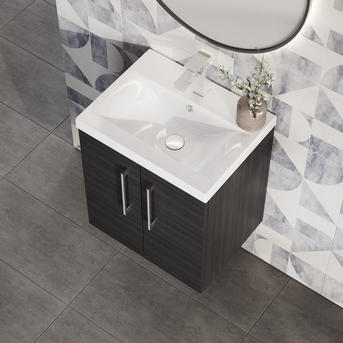 Modern Splash 500mm Charcoal Black 2 Door Wall Hung Vanity Unit With Mid-Edge Basin