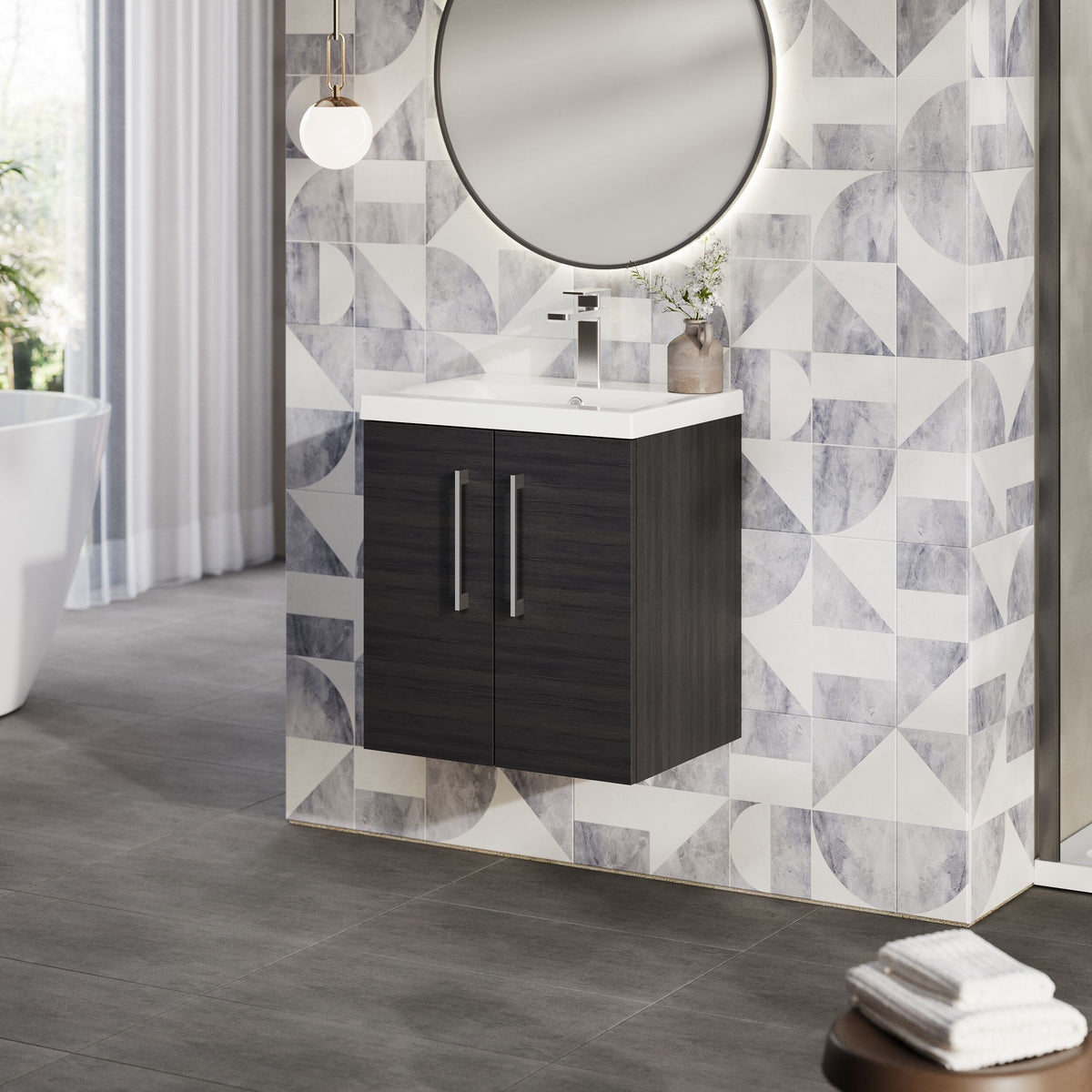 Modern Splash 500mm Charcoal Black 2 Door Wall Hung Vanity Unit With Mid-Edge Basin