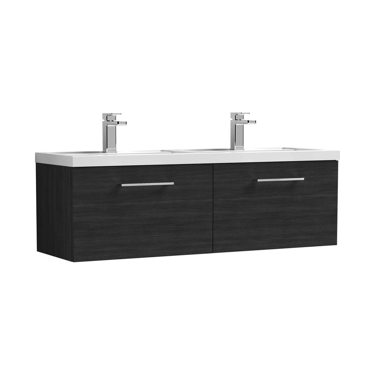 Modern Splash 1200mm Charcoal Black 2 Drawer Wall Hung Vanity Unit With 2 Tap Hole Polymarble basin
