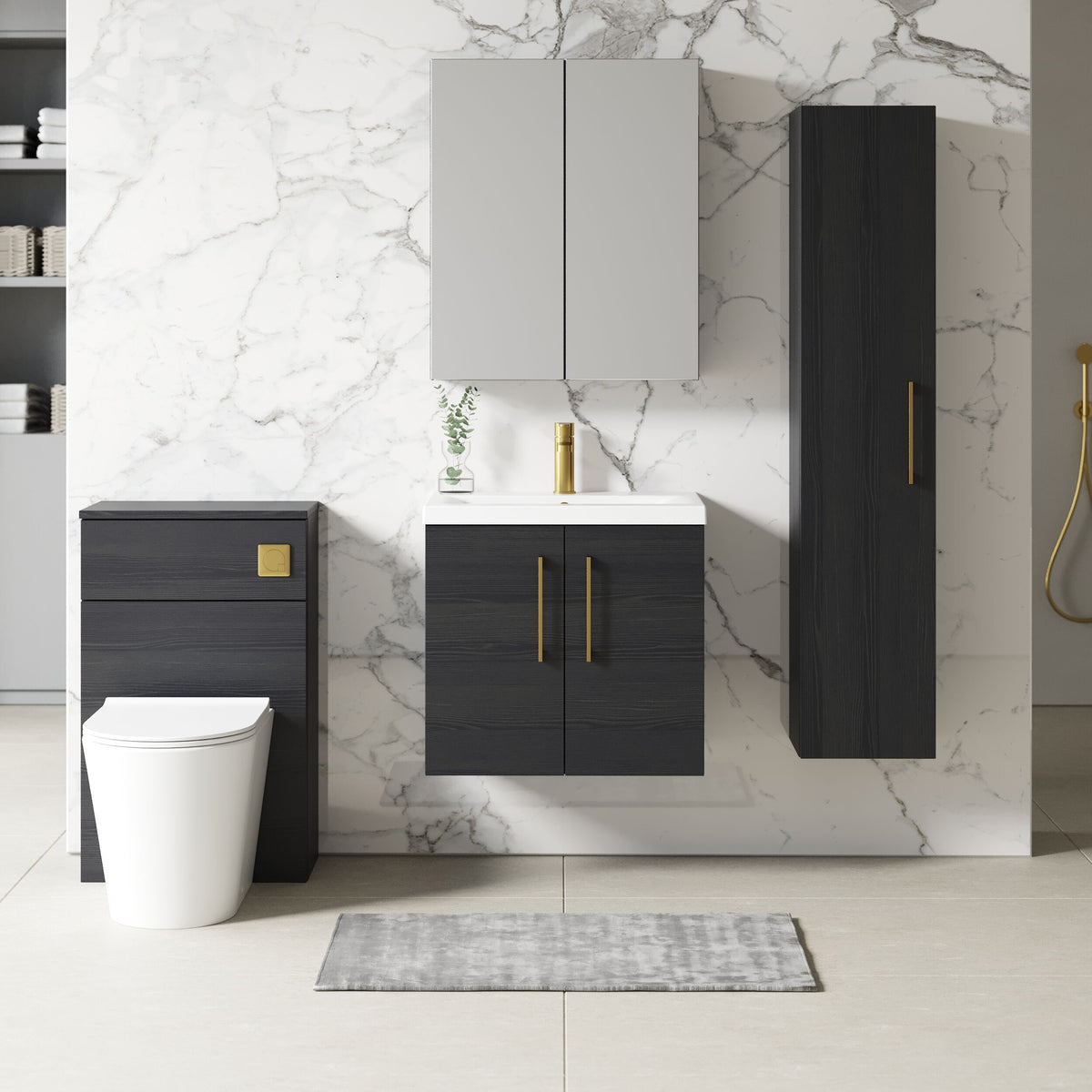 Modern Splash 600mm Charcoal Black 2 Door Wall Hung Vanity Unit With Mid-Edge Basin