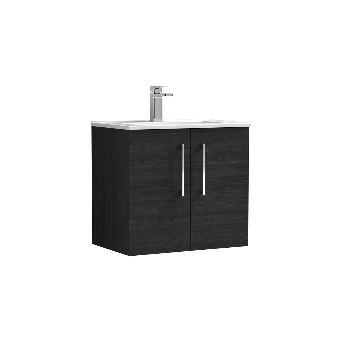 Modern Splash 600mm Charcoal Black 2 Door Wall Hung Vanity Unit With Minimalist Basin