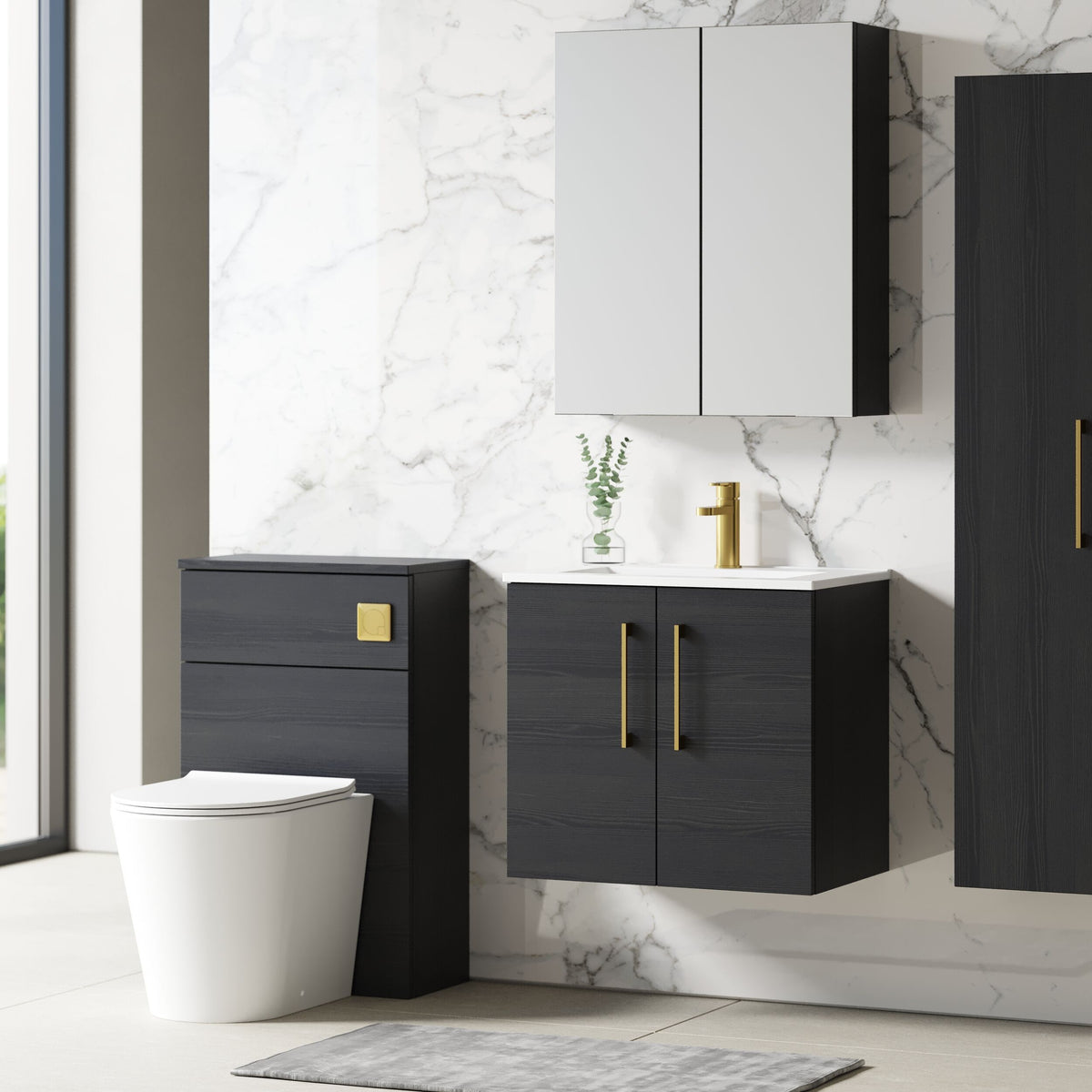 Modern Splash 600mm Charcoal Black 2 Door Wall Hung Vanity Unit With Minimalist Basin