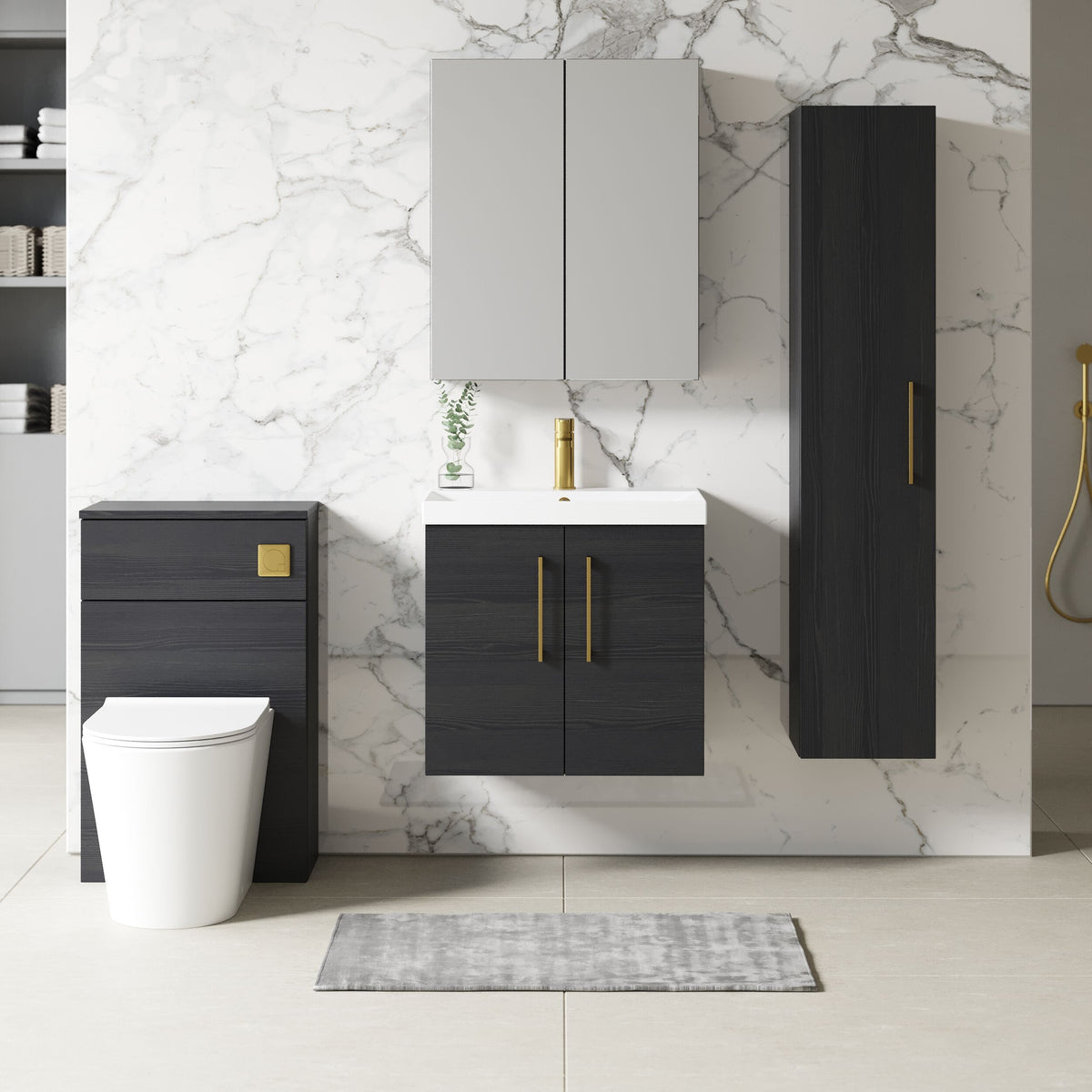 Modern Splash 600mm Charcoal Black 2 Door Wall Hung Vanity Unit With Thin Edge Basin