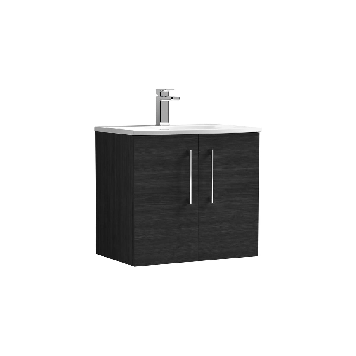 Modern Splash 600mm Charcoal Black 2 Door Wall Hung Vanity Unit With Curved Basin