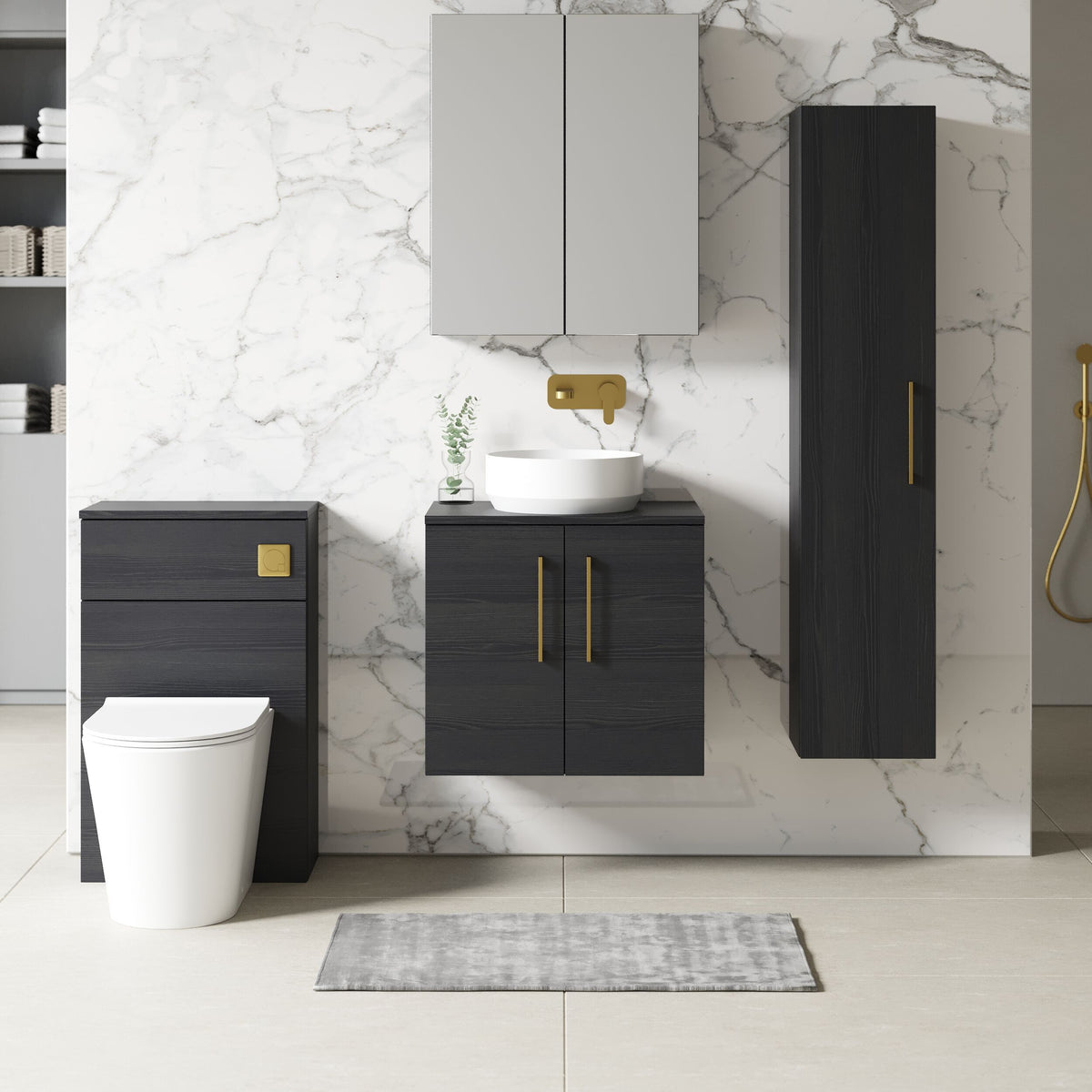 Modern Splash 600mm Charcoal Black 2 Door Wall Hung Charcoal Black Vanity Unit With Co-ordinating Worktop