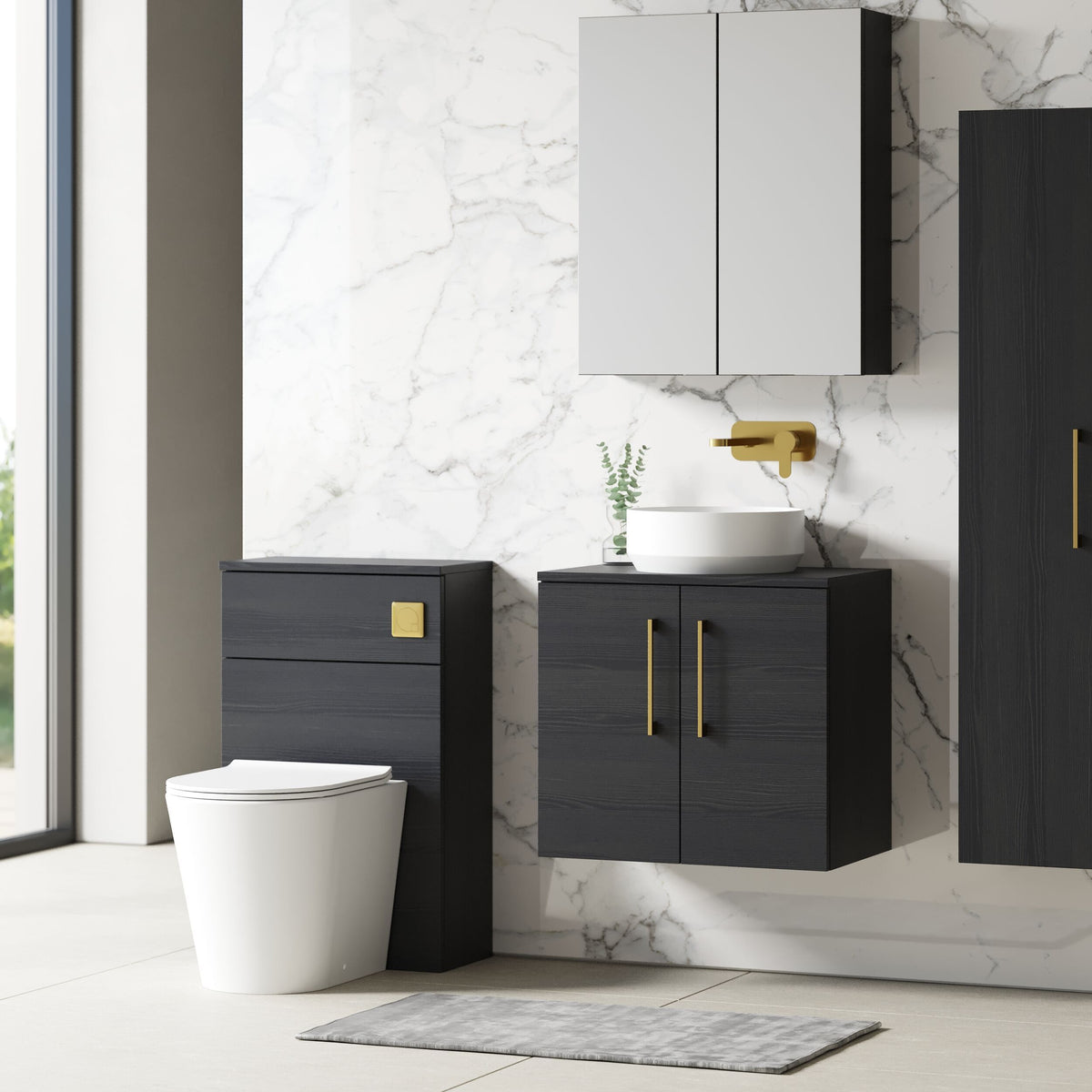 Modern Splash 600mm Charcoal Black 2 Door Wall Hung Charcoal Black Vanity Unit With Co-ordinating Worktop