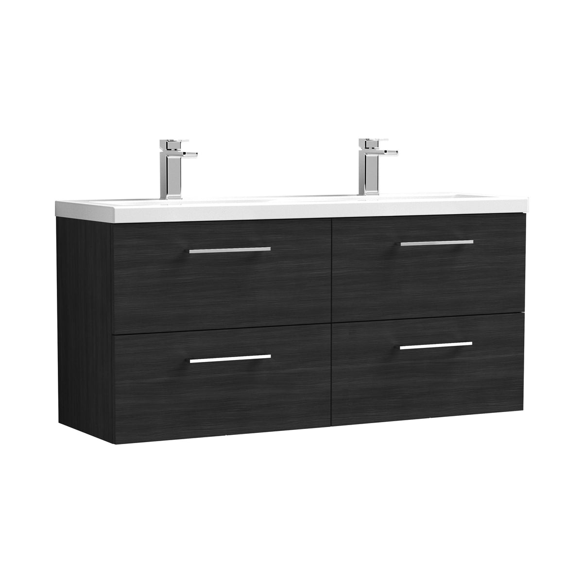 Modern Splash 1200mm Charcoal Black 4 Drawer Wall Hung Vanity Unit With 2 Tap Hole Ceramic Basin