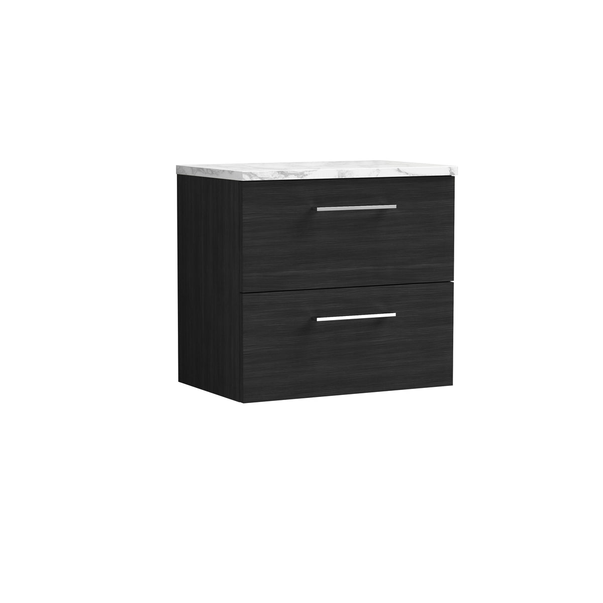 Modern Splash 600mm Charcoal Black 2 Drawer Wall Hung Charcoal Black Vanity Unit With Carrara Laminate Worktop